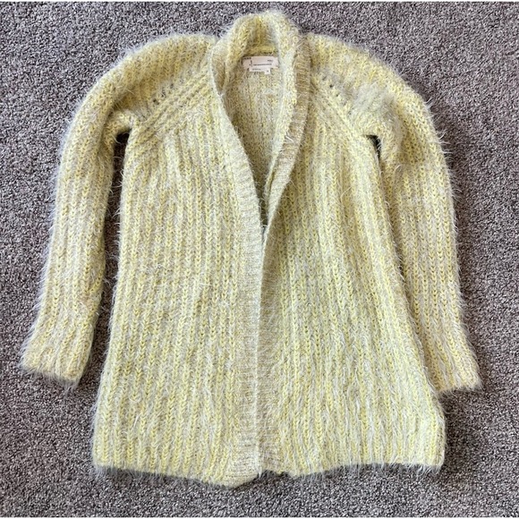 Anthropologie Sweaters - Anthropologie Yellow Larkin Shimmer Fuzzy Cardigan Sweater Size XS Cozy